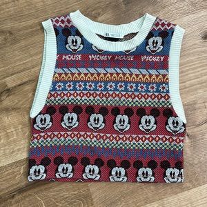 Zara + Disney | Mickey Mouse Cropped Sweater Vest | Size Medium